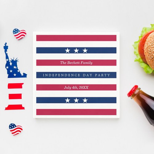 Red White  Blue Stripes 4th Of July Party Napkins