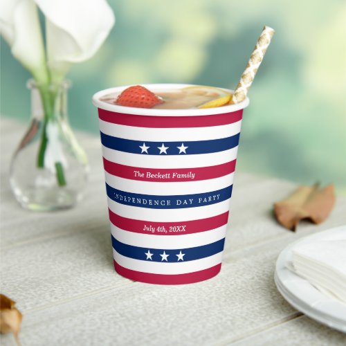 Red White  Blue Stripes 4th Of July Party Paper Cups