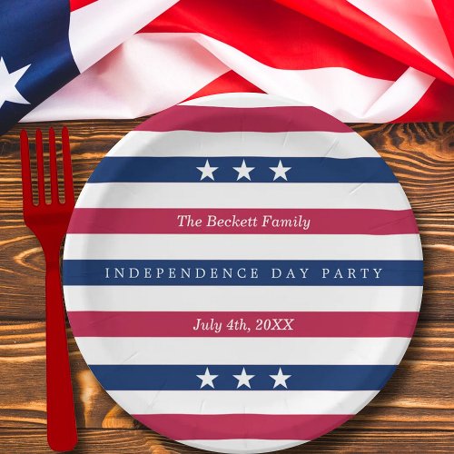 Red White  Blue Stripes 4th Of July Party Paper Plates