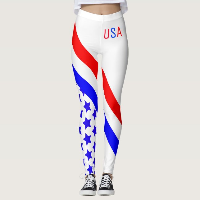 Red White Blue Stripes and Stars Leggings (Front)