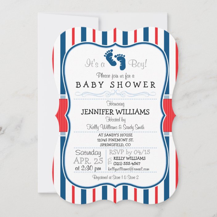 Red, White, & Blue Stripes Baby Shower Invitation | Zazzle.com