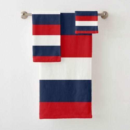 Red White Blue Stripes Bath Towel Set