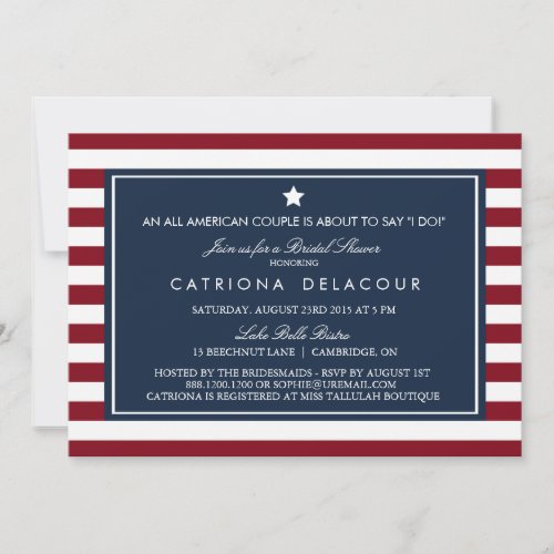 Red White  Blue Stripes Bridal Shower Invitation