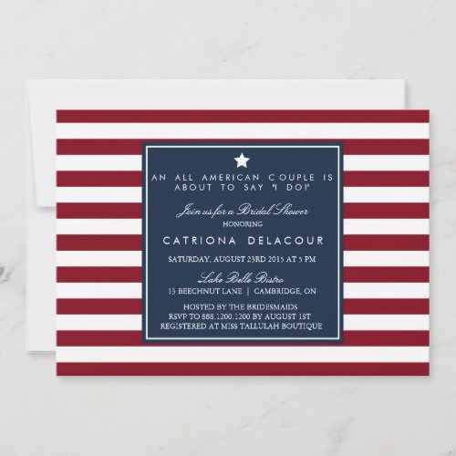 Red White  Blue Stripes Bridal Shower Invitation