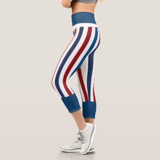 Red, White, Blue Stripes,High Waisted Capris