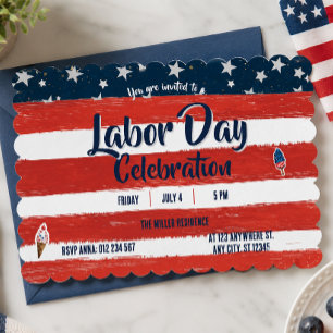 Red, White & Blue Stripes Labor day Party Invitation