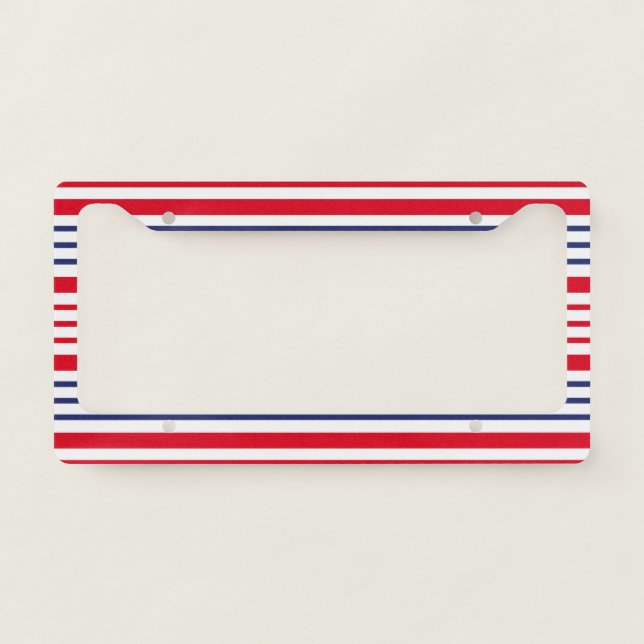 Red White Blue Stripes Modern License Plate Frame (Front)