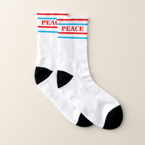 Red White Blue Stripes Peace Typography  Socks