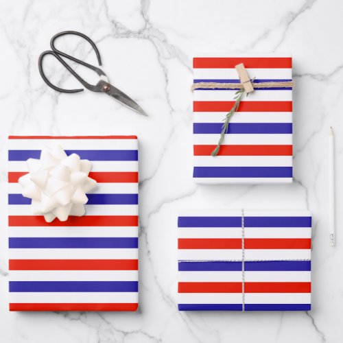 Red White Blue Stripes  Wrapping Paper Sheets