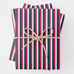 Red White & Blue Stripes Wrapping Paper Sheets