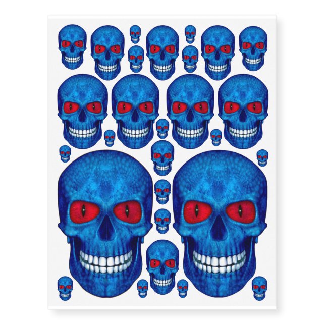 Red White Blue Sugar Skull Zombie Temporary Tattoo (Front)