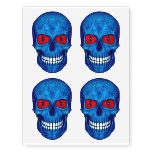 Red White Blue Sugar Skull Zombie Temporary Tattoo