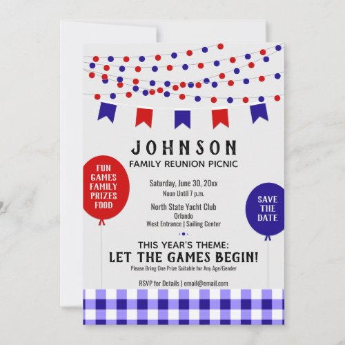 Red White Blue Summer Picnic BBQ Family Reunion Save The Date
