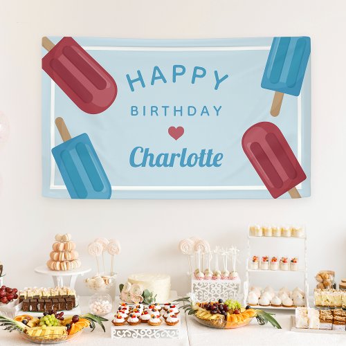 Red White  Blue Summer Popsicle Kids Birthday Banner