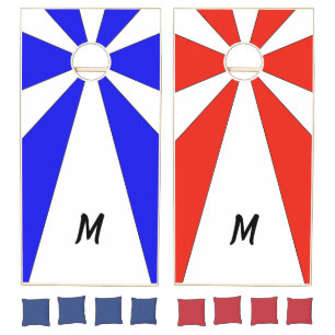 Red White Blue Sunburst Pattern Monogram Cornhole Cornhole Set