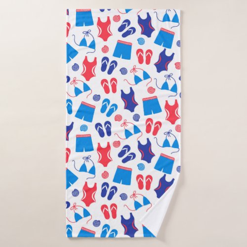 Red White Blue Swimsuits Flip Flops Summer Decor Bath Towel