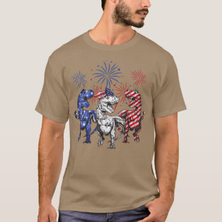 Red White Blue T Re Dinosaur Firework 4th Of July  T-Shirt