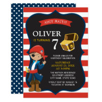 Red White Blue Tan Pirate Boy Birthday Invitation