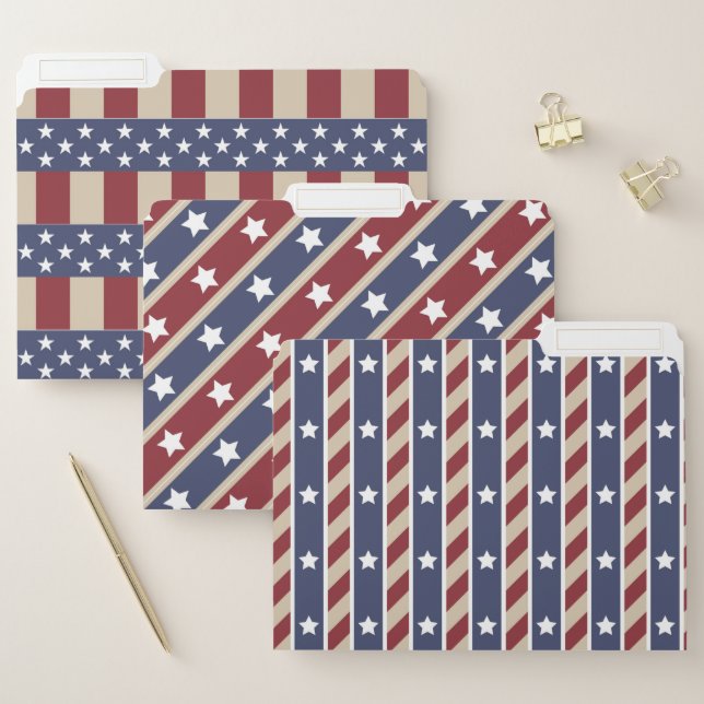 RED  WHITE BLUE TAN STARS AND STRIPES FILE FOLDER (Set)