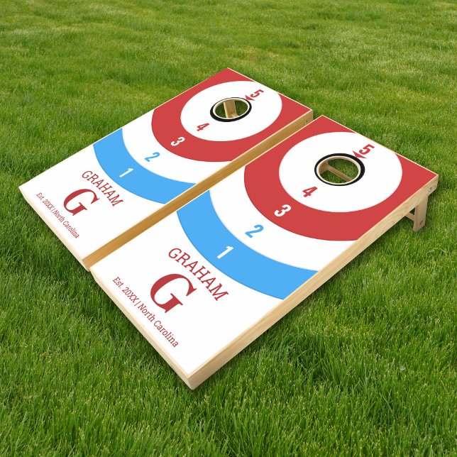 Red White Blue Target Archery Monogram Custom Cornhole Set (Creator Uploaded)
