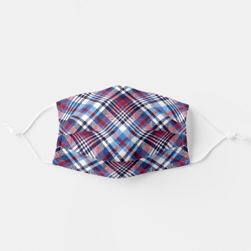 Red White Blue Tartan Chic Stylish Modern Pattern Adult Cloth Face Mask