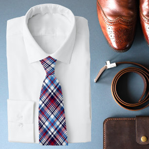 Red White Blue Tartan Chic Stylish Modern Pattern Neck Tie