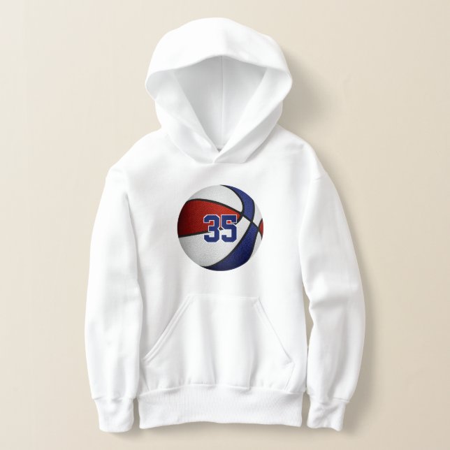 red white blue team colors basketball hoodie (Laydown)
