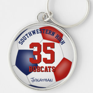 red white blue team colors boys girls name soccer keychain