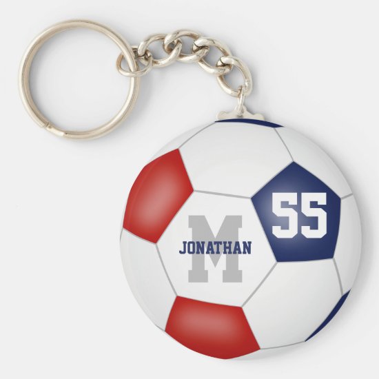 red white blue team colors boys girls soccer ball keychain