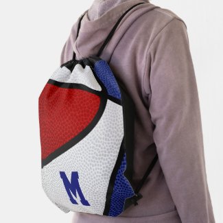 red blue team colors boys girls basketball drawstring bag