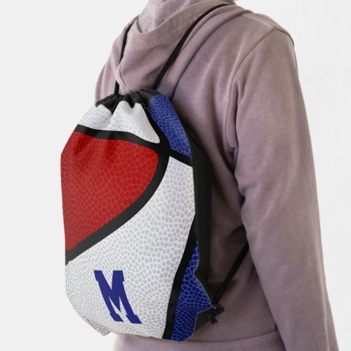 red white blue team colors girls boys basketball drawstring bag