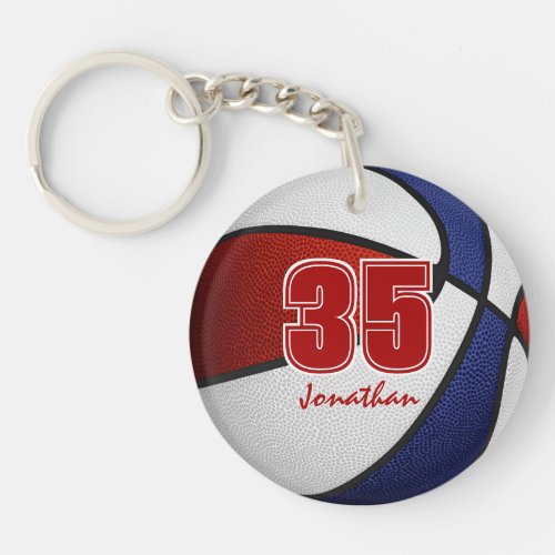 red white blue team colors girls boys basketball keychain