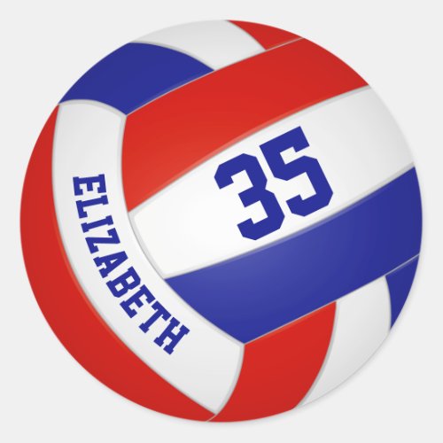 red white blue team colors girls boys volleyball classic round sticker