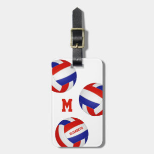 red white blue team colors girls boys volleyball luggage tag