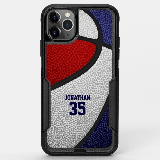 red white blue team colors personalized basketball OtterBox commuter iPhone 11 pro max case
