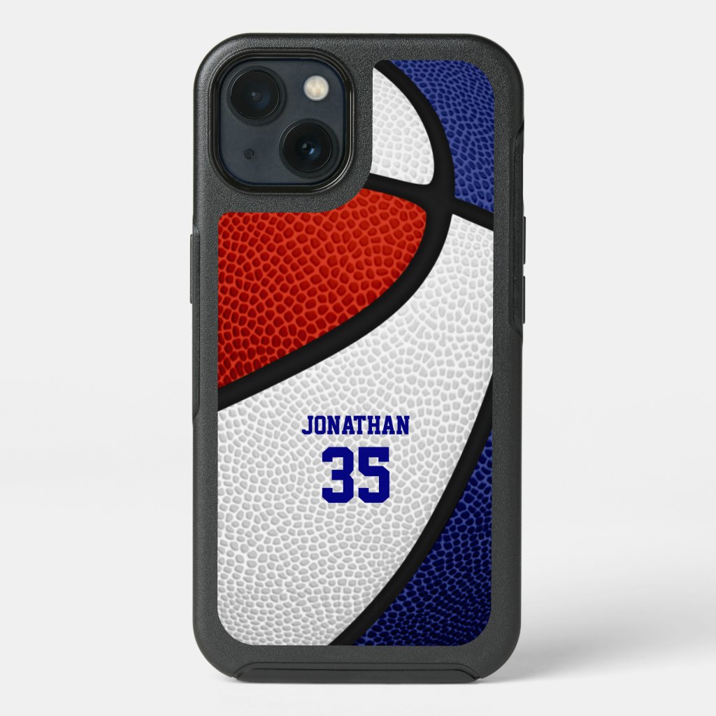red white blue team colors personalized basketball OtterBox commuter iPhone 11 pro max case