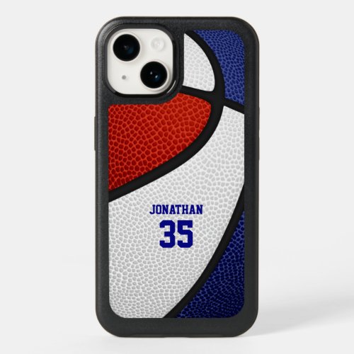 red white blue team colors personalized basketball OtterBox iPhone 14 case