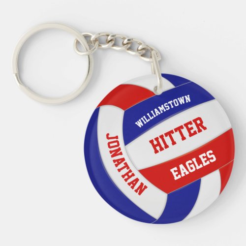red white blue team colors personalized volleyball keychain