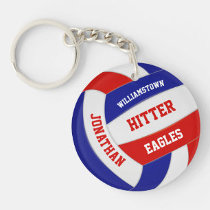 red white blue team colors personalized volleyball keychain