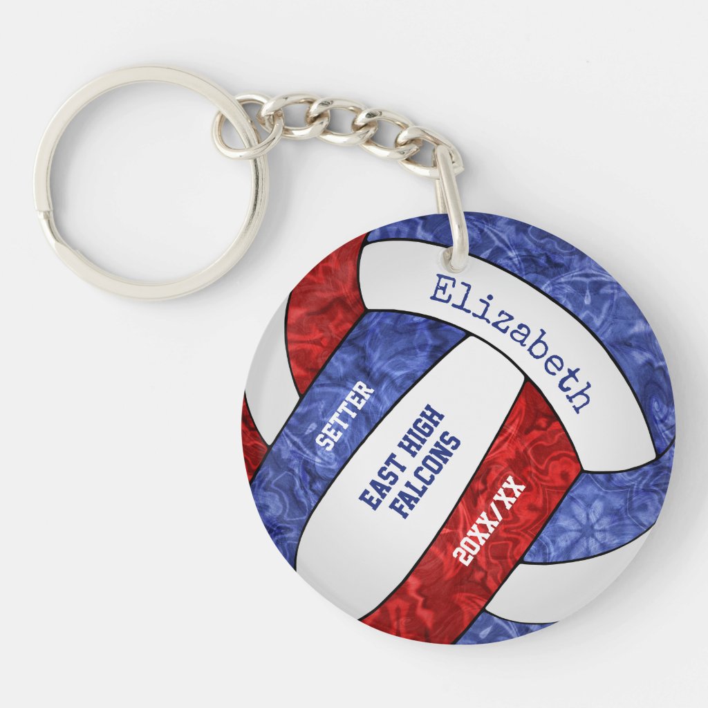red white blue team colors personalized volleyball keychain