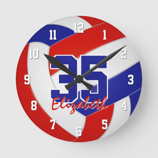 red white blue team colors players name volleyball round clock