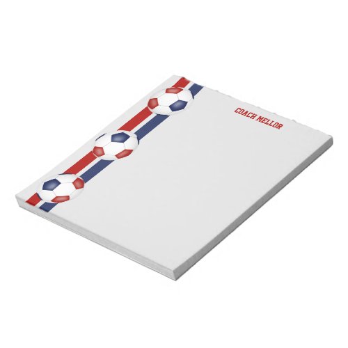 red white blue team colors soccer coach custom notepad