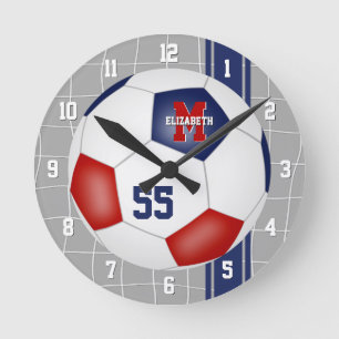 red white blue team colors varsity stripes soccer round clock