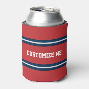 Red White Blue Team Jersey Stripes to Personalize Can Cooler