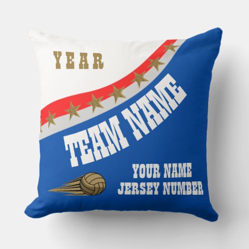 Red White Blue Team Personalized Volleyball Sport Throw Pillow