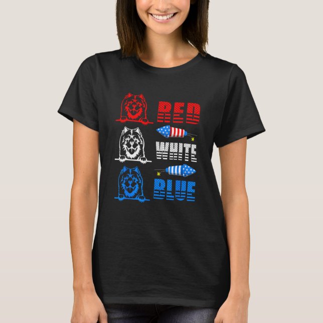 Red White Blue Three Cute Chow Chow 4th July Ameri T-Shirt (Front)