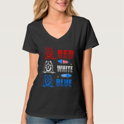 Red White Blue Three Cute Chow Chow 4th July Ameri T-Shirt