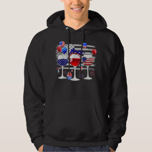 Red White Blue Three Wine Glasses American Flag 4t Hoodie