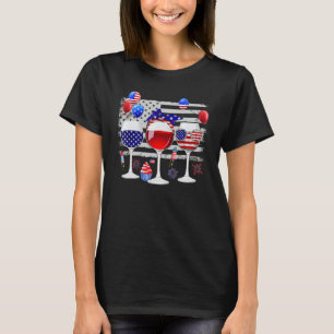 Red White Blue Three Wine Glasses American Flag 4t T-Shirt