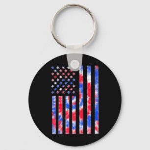 Red White Blue Tie Dye American Flag Vintage 4th O Keychain